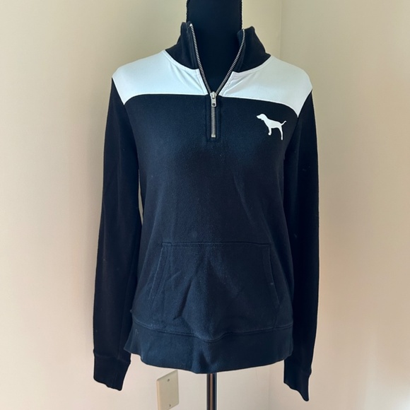 **VS PINK* Black x White Long Sleeve Quarter-Zip Sweatshirt Size XS - Picture 1 of 7